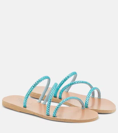 Ancient Greek Sandals Polytimi Embellished Leather Sandals In Turquoise Crystals