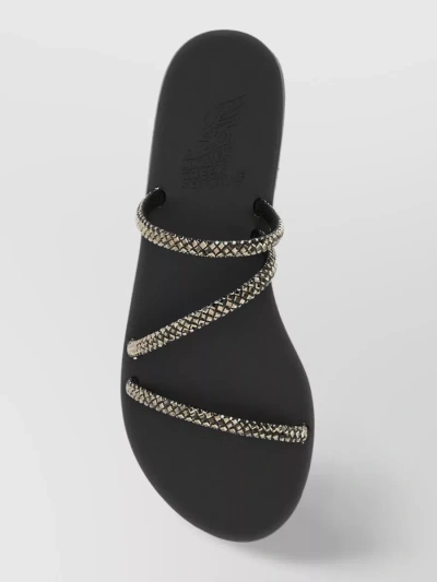 Ancient Greek Sandals Rhinestone Adorned Strappy Sandals In Black