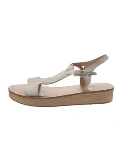 Pre-owned Ancient Greek Sandals Ponyhair Colorblock Pattern T-strap Sandals In White