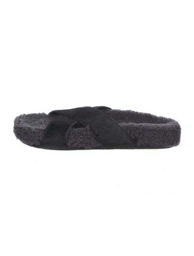 Pre-owned Ancient Greek Sandals Ponyhair Fur Trim Slides In Black