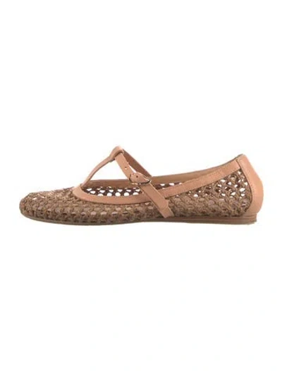 Pre-owned Ancient Greek Sandals Raffia Patterned Mary Jane Flats In Neutrals