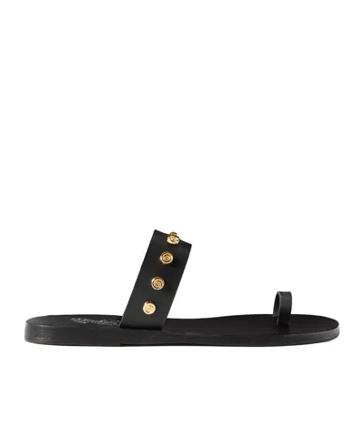 Ancient Greek Sandals Thalia Shell Embellished Leather Slides In Black