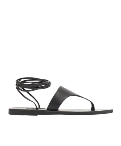 Ancient Greek Sandals Round Toe Flat Sandals In Black