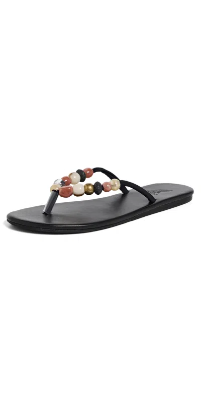 Ancient Greek Sandals Saionara Bead Flip Flops Black