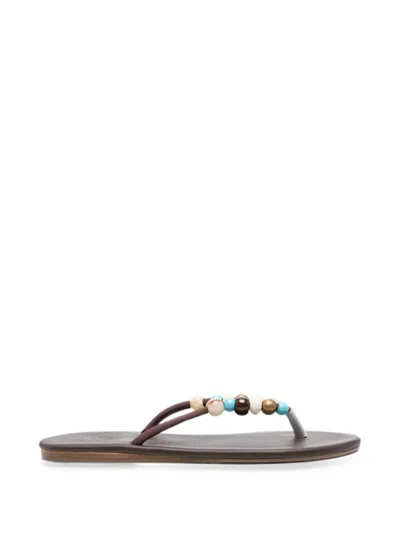 Ancient Greek Sandals Saionara Bead-embellished Leather Flip Flops In Black