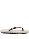 Ancient Greek Sandals Thong Sandals With Luxurious Sheepskin In Black
