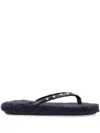 Ancient Greek Sandals Furry Slide Stud Strap Rubber Sole In Black