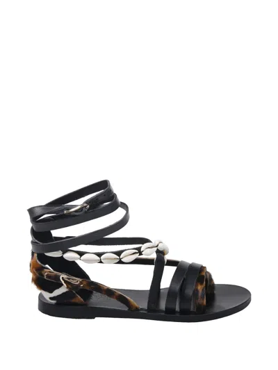 Ancient Greek Sandals Satira Shell-embellished Sandals In Black