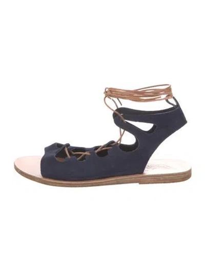 Pre-owned Ancient Greek Sandals Suede Leather Trim Embellishment Gladiator Sandals In Blue