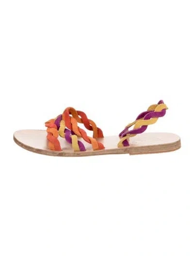Pre-owned Ancient Greek Sandals Suede Striped Gladiator Sandals In Orange