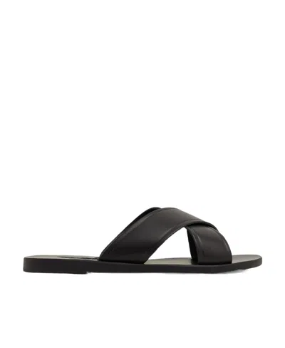 Ancient Greek Sandals Thais Flat Leather Sandals In Black