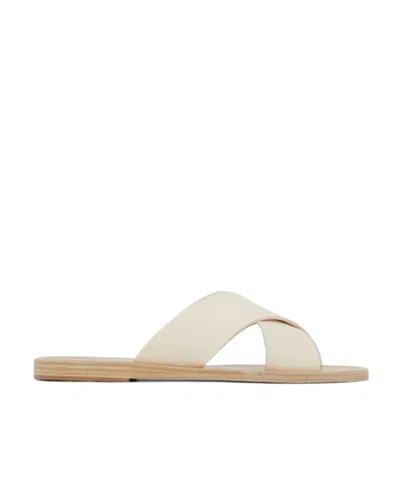 Ancient Greek Sandals Thais Flat Leather Sandals In White