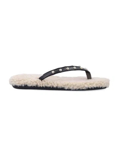 Ancient Greek Sandals Thong Sandals With Luxurious Sheepskin In Neutrals