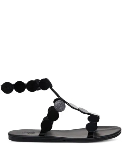 Ancient Greek Sandals Triton Circle-embellished Flat Sandals In Black