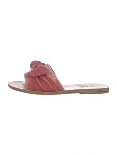 Pre-owned Ancient Greek Sandals Velvet Bow Accents Slides In Pink