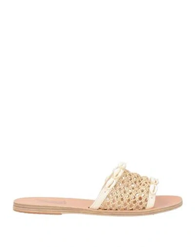 Ancient Greek Sandals Woman Sandals Beige Size 7 Natural Raffia, Leather