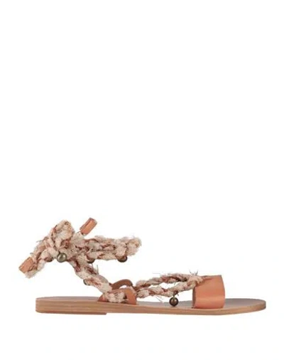 Ancient Greek Sandals Woman Sandals Blush Size 8 Leather, Textile Fibers In Pink