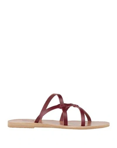 Ancient Greek Sandals Woman Sandals Burgundy Size 10 Cowhide In Red