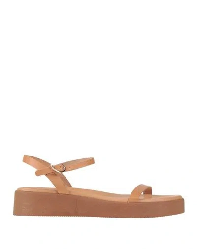Ancient Greek Sandals Woman Sandals Camel Size 7 Cowhide In Brown