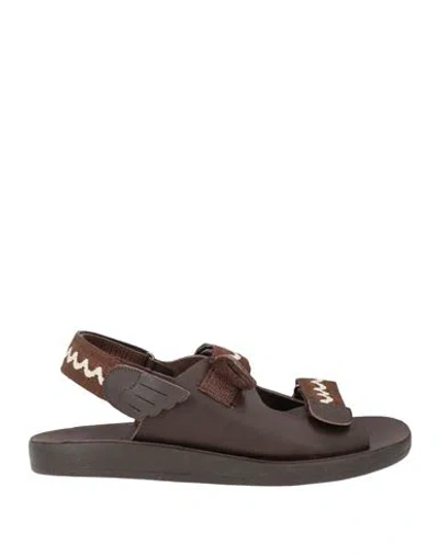 Ancient Greek Sandals Woman Sandals Chocolate Brown Size 12 Leather, Textile Fibers In Burgundy