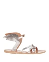 Ancient Greek Sandals Leather Wing-design Sandals In Silver