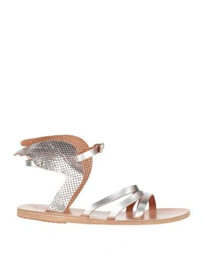 Ancient Greek Sandals Leather Wing-design Sandals In Silver