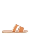 Ancient Greek Sandals Woman Sandals Orange Size 8 Leather, Natural Raffia In Brown
