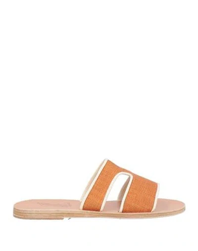 Ancient Greek Sandals Woman Sandals Orange Size 8 Leather, Natural Raffia In Brown