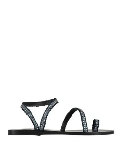 Ancient Greek Sandals Woman Thong Sandal Black Size 8 Textile Fibers