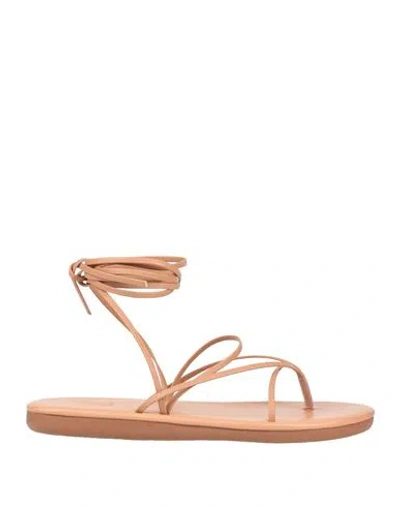 Ancient Greek Sandals Woman Thong Sandal Sand Size 6 Textile Fibers In Beige