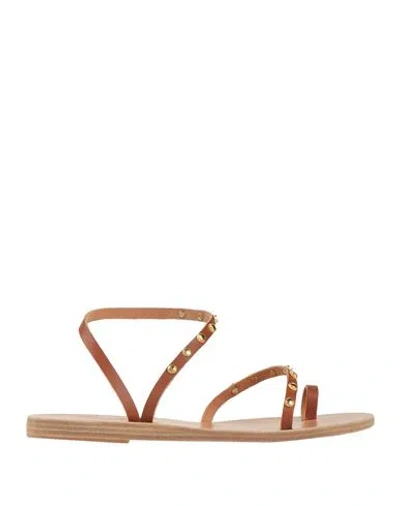 Ancient Greek Sandals Thong Leather Sandals Flat Sole In Orange