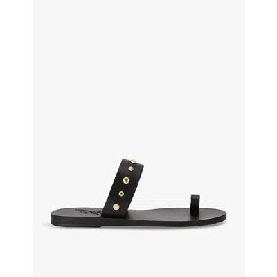Ancient Greek Sandals Womens Black Thalia Bee Pendant-embellished Flat Leather Sandals Eur 38/5 Uk