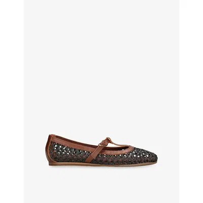 Ancient Greek Sandals Aerati Leather-trimmed Woven Raffia Ballet Flats In Brown