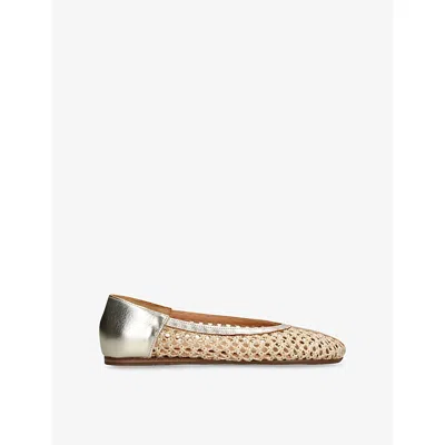Ancient Greek Sandals Womens Gold Aeropi Leather And Raffia Ballet Pumps Eur 39 / 6 Uk