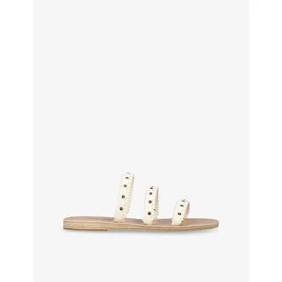 Ancient Greek Sandals Womens Winter Wht Prostasia Flat Leather Sandals Eur 37 / 4 Uk