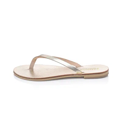 Ancientoo Achelois Gold Handcrafted Leather Flip Flop Sandal For Women