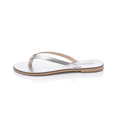 Ancientoo Achelois Silver Handcrafted Leather Flip Flop Sandal For Women