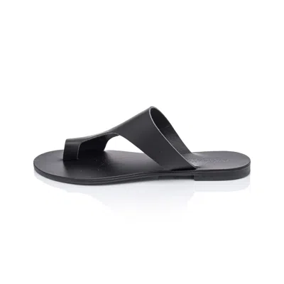 Ancientoo Celaeno Black Leather Contemporary Fashion Flip Flops With Toe Ring – Women's Leather Slide Sandal