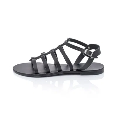 Ancientoo Women's Black Gladiator Melpomene Handcrafted Flat Dress Sandal