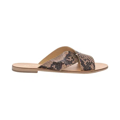 Ancientoo Women's Brown Enyo Python Print Leather Slide Shoe