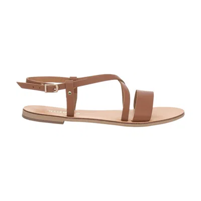 Ancientoo Women's Brown Flat Leather Sandals Rhea Tan