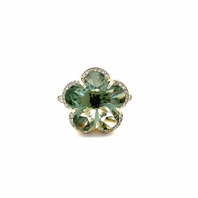 Ancona Jewelry 14k Yellow Gold Diamond And Green Amethyst Flower Ring