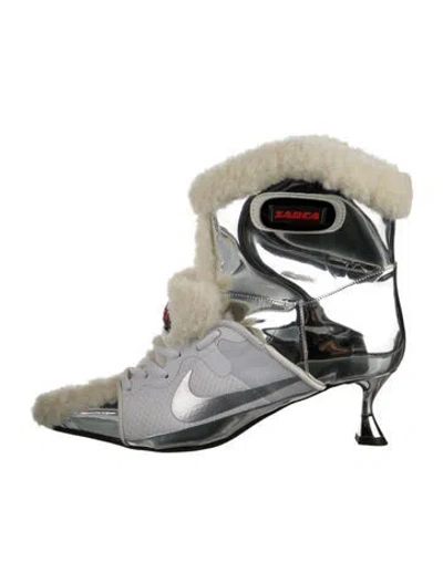 Pre-owned Ancuta Sarca Patent Leather Colorblock Pattern Lace-up Boots