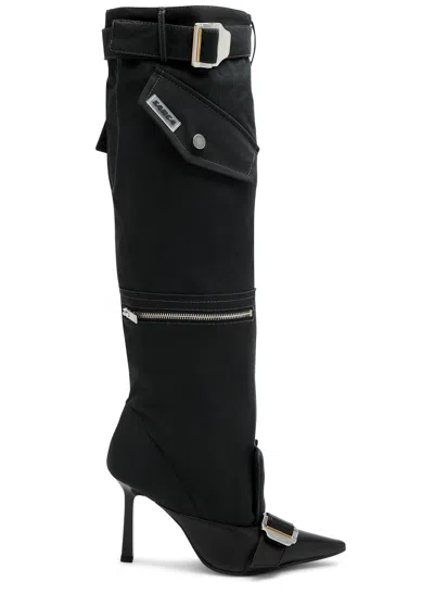 Ancuta Sarca X Dion Lee 100 Leather And Twill Knee-high Boots In Black