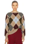 And-daughter Argyle Slouch Crewneck In Brown