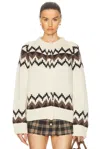 And-daughter Bansha Fairisle Crewneck Cardigan In Ecru  Brown & Dark Brown