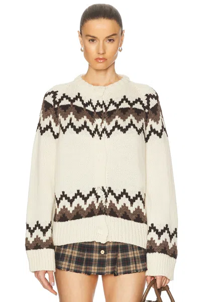 And-daughter Bansha Fairisle Crewneck Cardigan In Ecru  Brown & Dark Brown