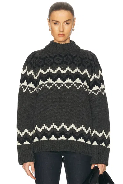 And-daughter Bansha Fairisle Crewneck Jumper In Charcoal  Black & Ecru