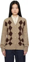 And-daughter Beige & Brown Shetland Argyle Cardigan In Mushroom/coffee