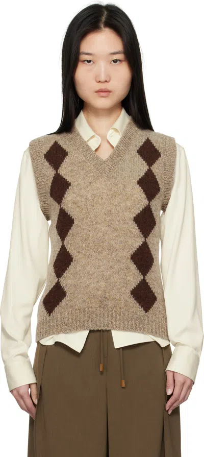 And-daughter Beige & Brown Shetland Argyle Vest In Mushroom/coffee